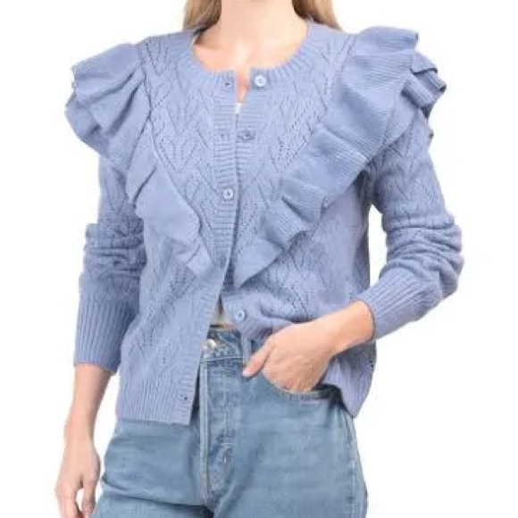 Lace Knit Blue Ruffle Cardigan - Picture 5 of 5